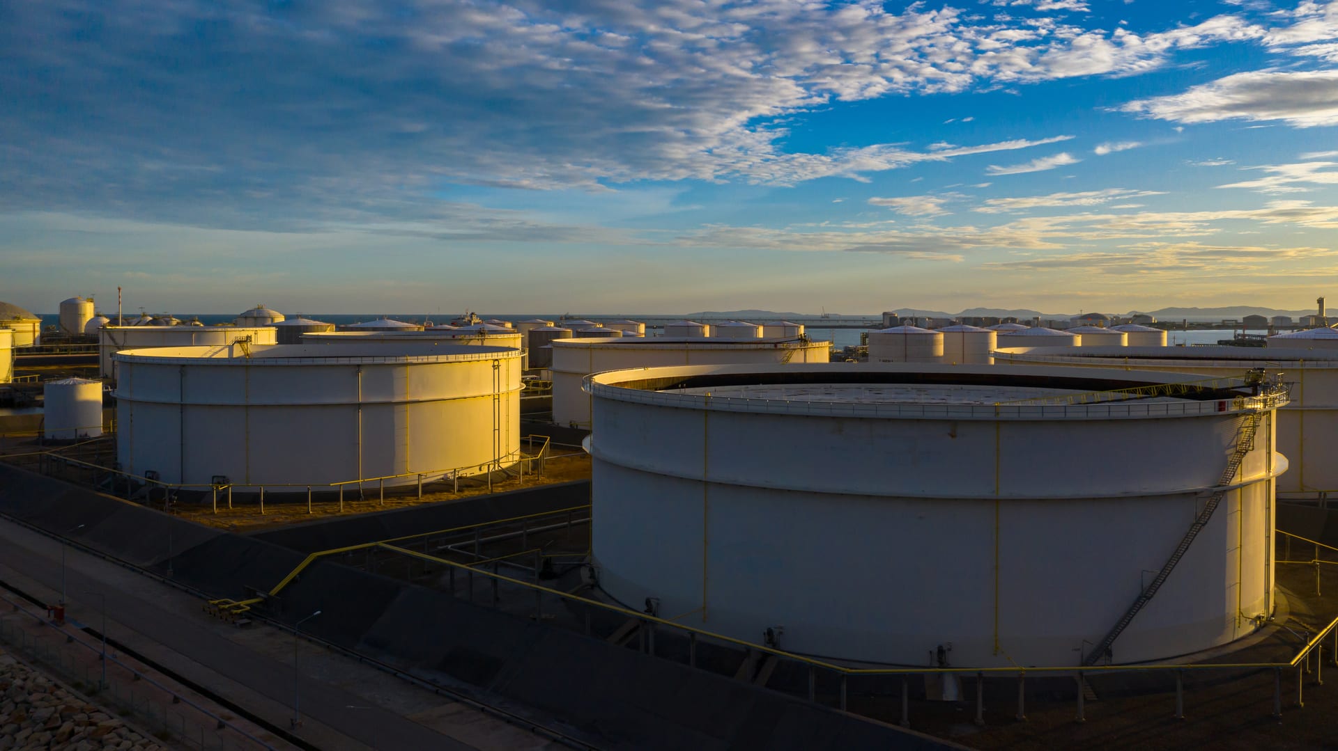 Aerial view of petrochemical tank terminal